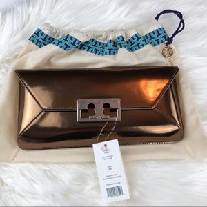 Tory Burch Gigi Metallic Bronze Clutch